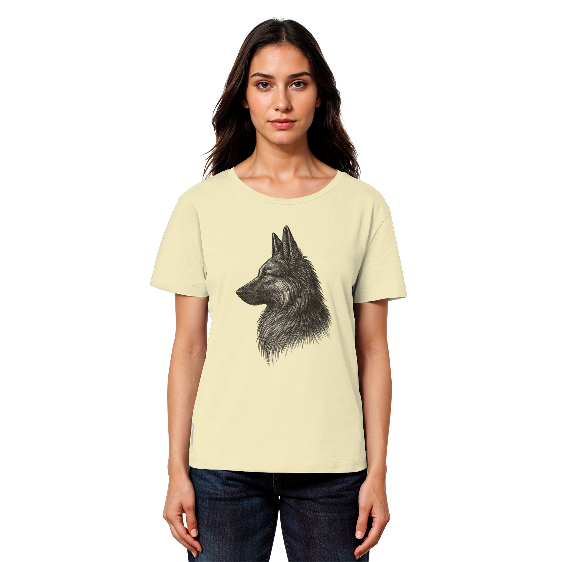 „Bio T-Shirt für Frauen mit elegantem Schäferhund Profilmotiv“