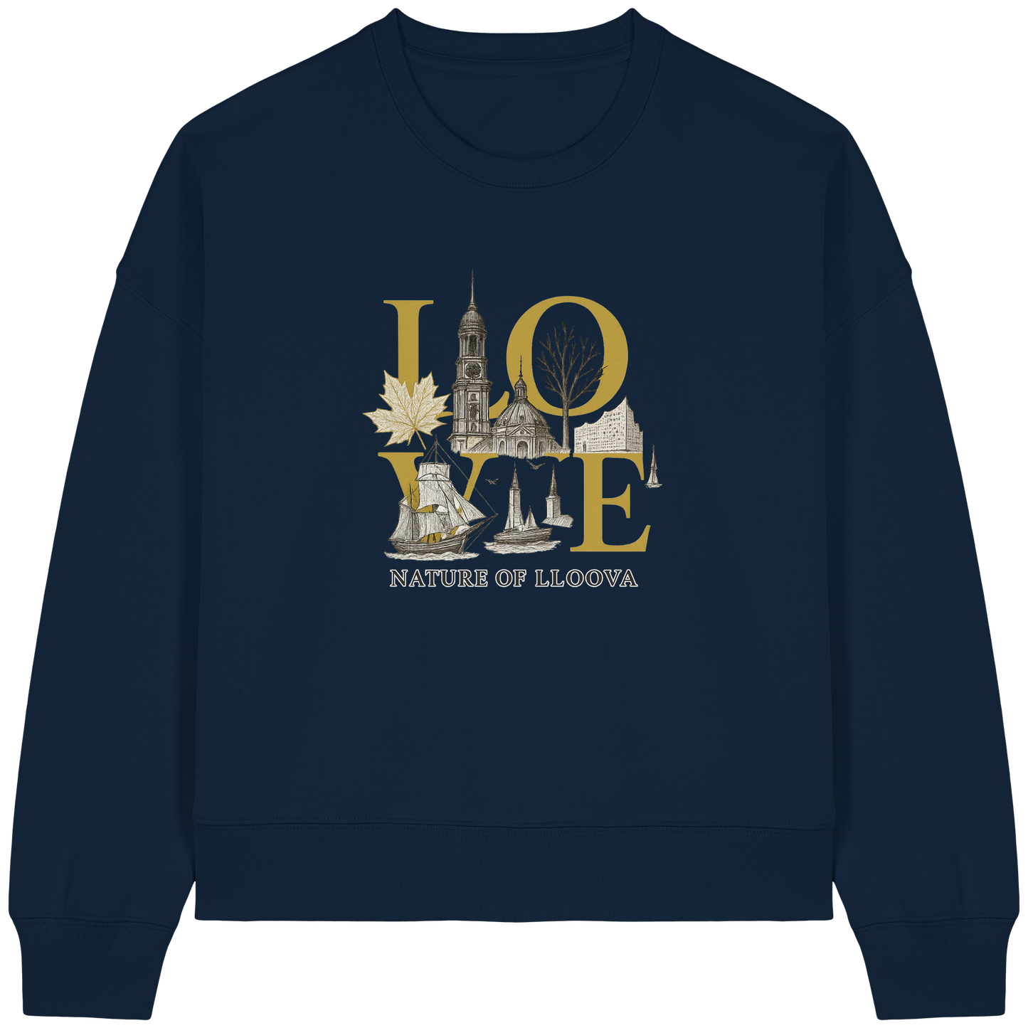 Boxcut Sweatshirt LOVE-Print – Michel & Elbphilharmonie
Nachhaltiger Damenpullover mit Statement-Design
Bio-Baumwolle Sweatshirt mit hanseatischem Stil
LLOOVA Sweatshirt aus fairer Produktion
Gold-Detail Sweatshirt mit Hamburg-Icons
Damen Sweater mit urbanem Schnitt und Bedeutung