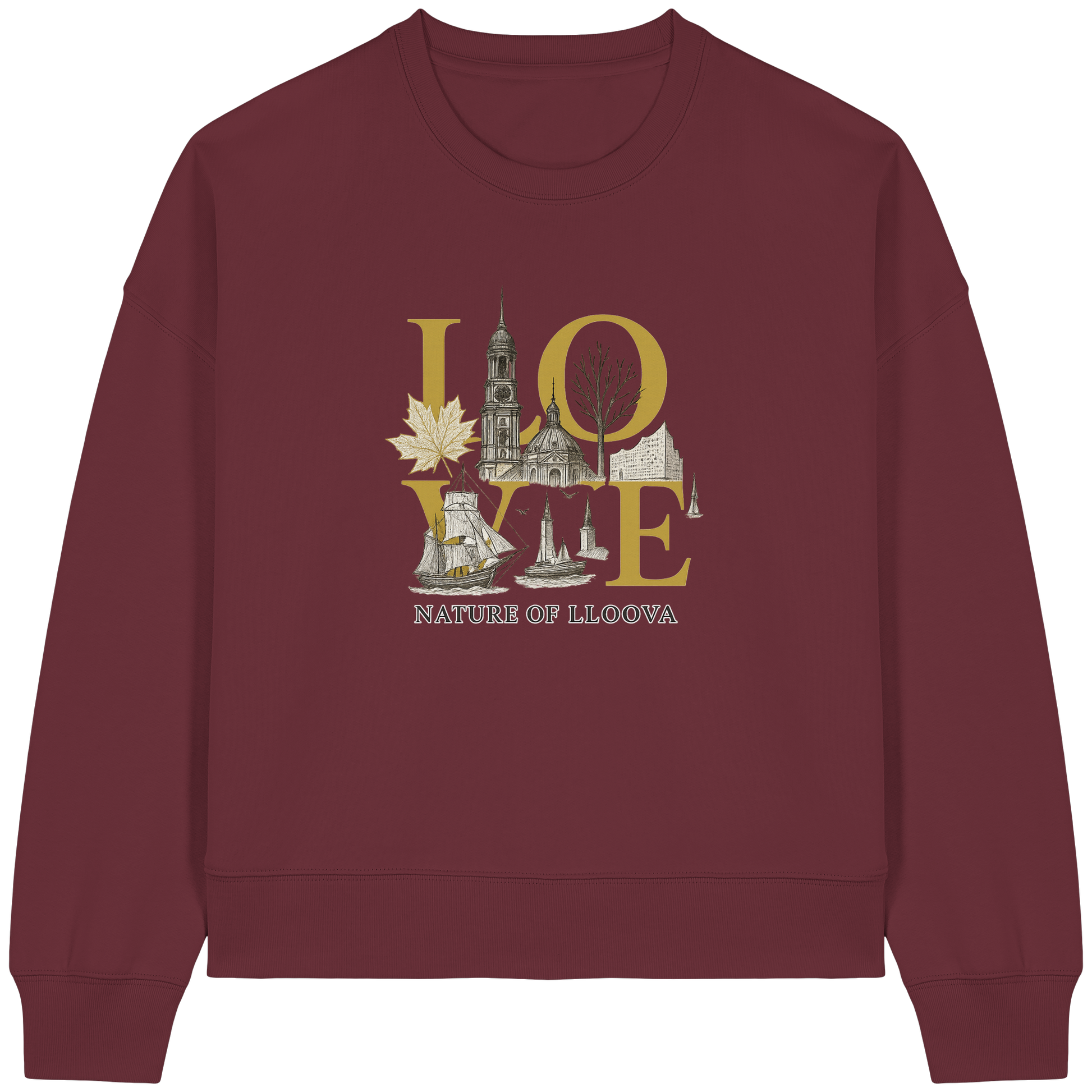 Kastiges Damen-Sweatshirt mit Hamburg-Motiv
Hafen "Michel" Damen Sweatshirt mit Hamburg LOVE-Motiv
Boxy Fit Sweatshirt aus Bio-Baumwolle in elegantem Design
Detailansicht: Handgezeichnete Wahrzeichen & goldene Akzente
Rückenansicht: LLOOVA Statement Sweatshirt
Stylisch & nachhaltig: Frauen Sweatshirt aus Hamburg
Urbaner Chic: Oversized Boxcut mit maritimer Botschaft