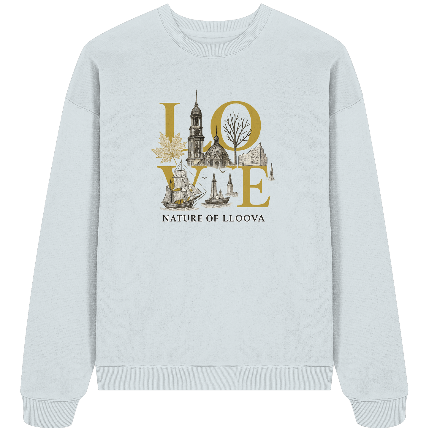 Hafen "Michel" Oversized Sweatshirt mit Hamburg LOVE-Motiv
Lässiges Oversize-Sweatshirt aus Bio-Baumwolle in urbanem Design
Detailansicht: Wahrzeichen, Goldakzente & Glow-Effekt
Rückenansicht des Statement-Sweatshirts von LLOOVA
Nachhaltiges, stilvolles Oversized Piece für Hamburg-Liebhaber:innen
Urban Chic & bewusste Mode: LLOOVA Sweatshirt mit Haltung