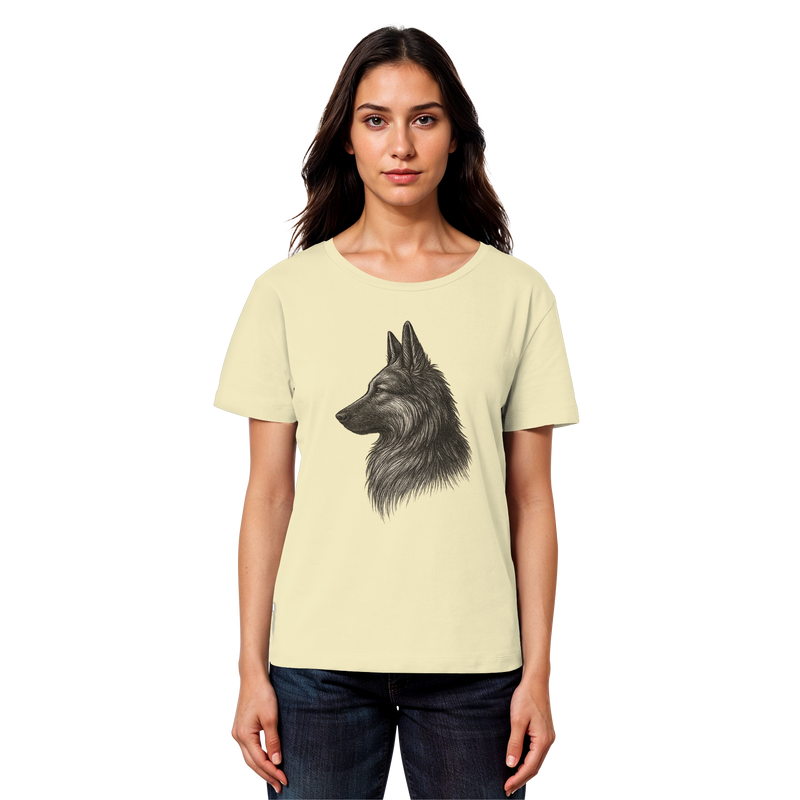 „Bio T-Shirt für Frauen mit elegantem Schäferhund Profilmotiv“