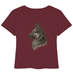 „Damen Bio-T-Shirt mit handgezeichnetem Schäferhund-Motiv – Vorderansicht“