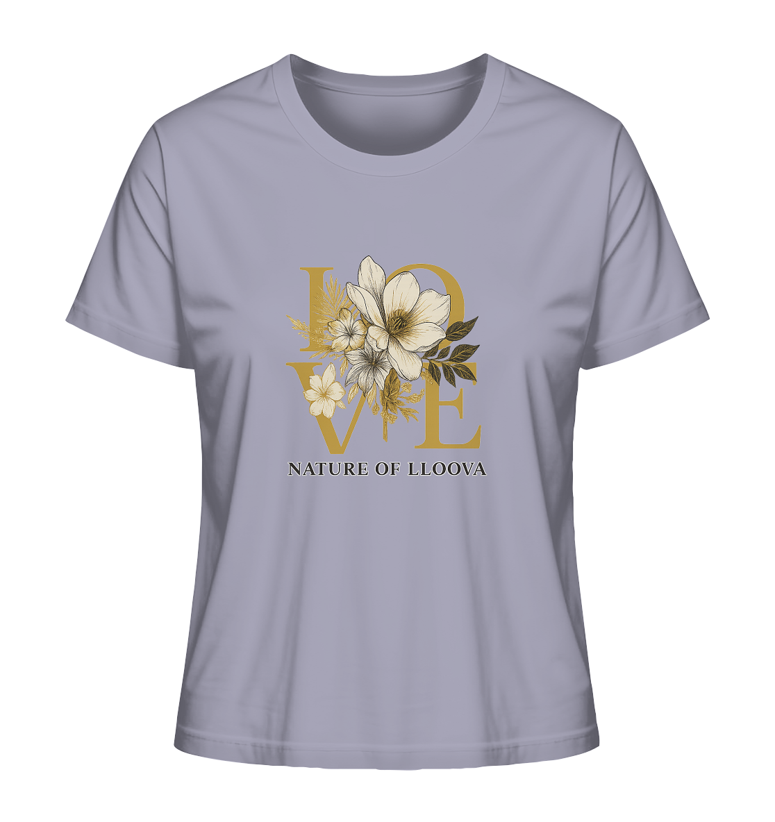 Elbwiese Ladies Organic Shirt mit LOVE-Print & floralen Akzenten

Nachhaltiges Bio-Shirt für Damen von LLOOVA

Florales Design mit goldenen & schwarzen Linien

Urban & mindful: Damen T-Shirt mit hanseatischem Stil

Detailaufnahme: Nature of LLOOVA Schriftzug & Blütenmotiv

Fair Fashion Shirt für naturverbundene Frauen

