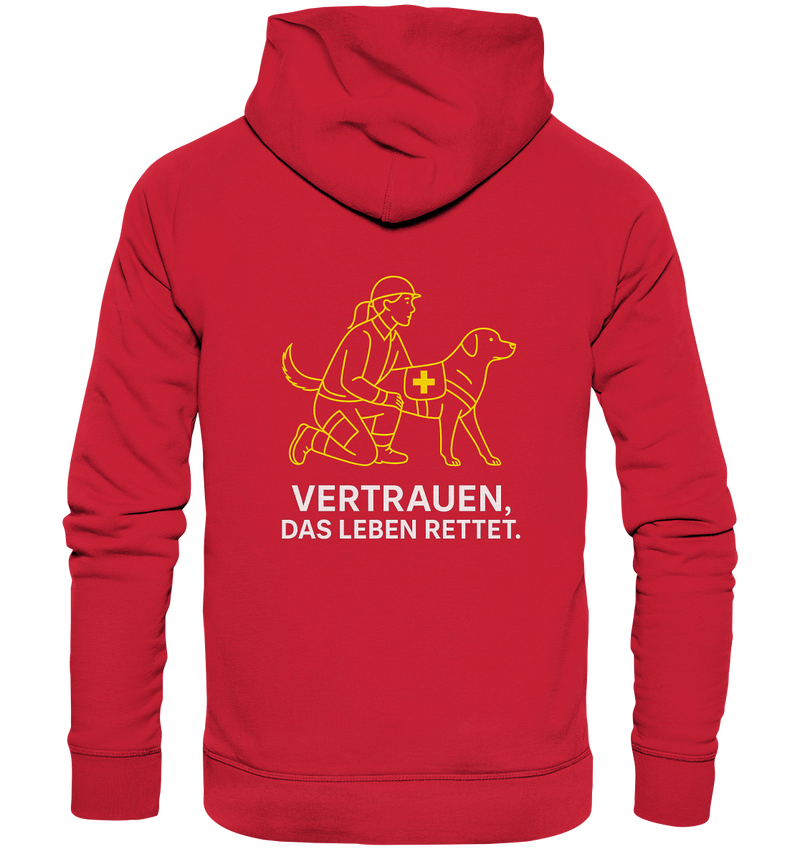Flache Kordeln und gestickte Ösen im Detail am TRUST OPS Hoodie

