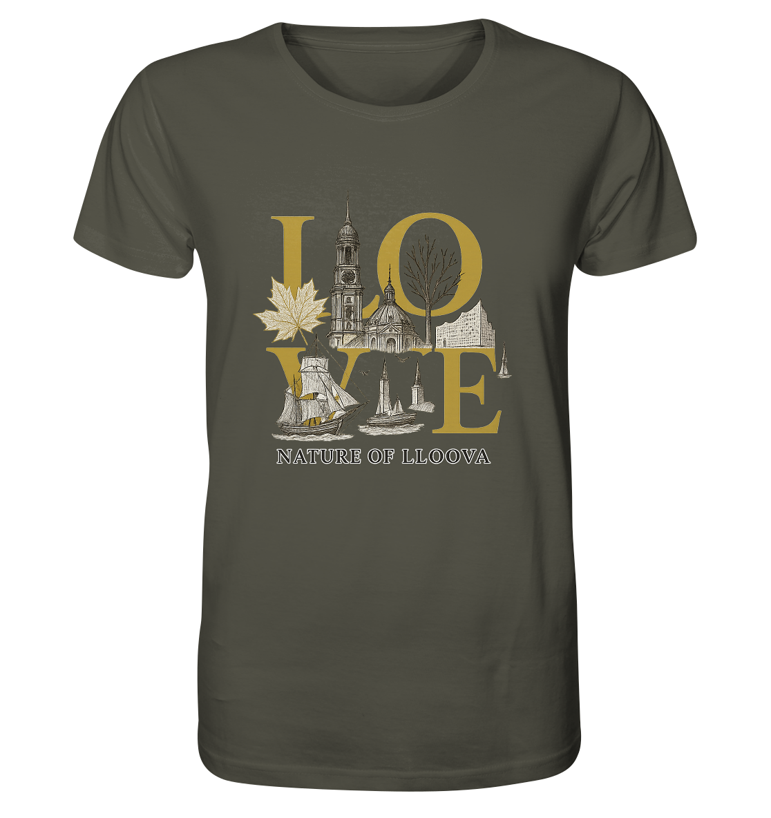 Hafen „Michel“ Bio-Shirt mit LOVE-Print

Hamburg-Motiv mit Michel & Elbphilharmonie auf T-Shirt

Goldene Akzente & Glow-Effekt auf nachhaltigem Shirt

Regular Fit Bio-T-Shirt mit urbanem Design

LOVE Statement-Shirt von LLOOVA für Hamburg-Liebhaber

Nature of LLOOVA Detailansicht

