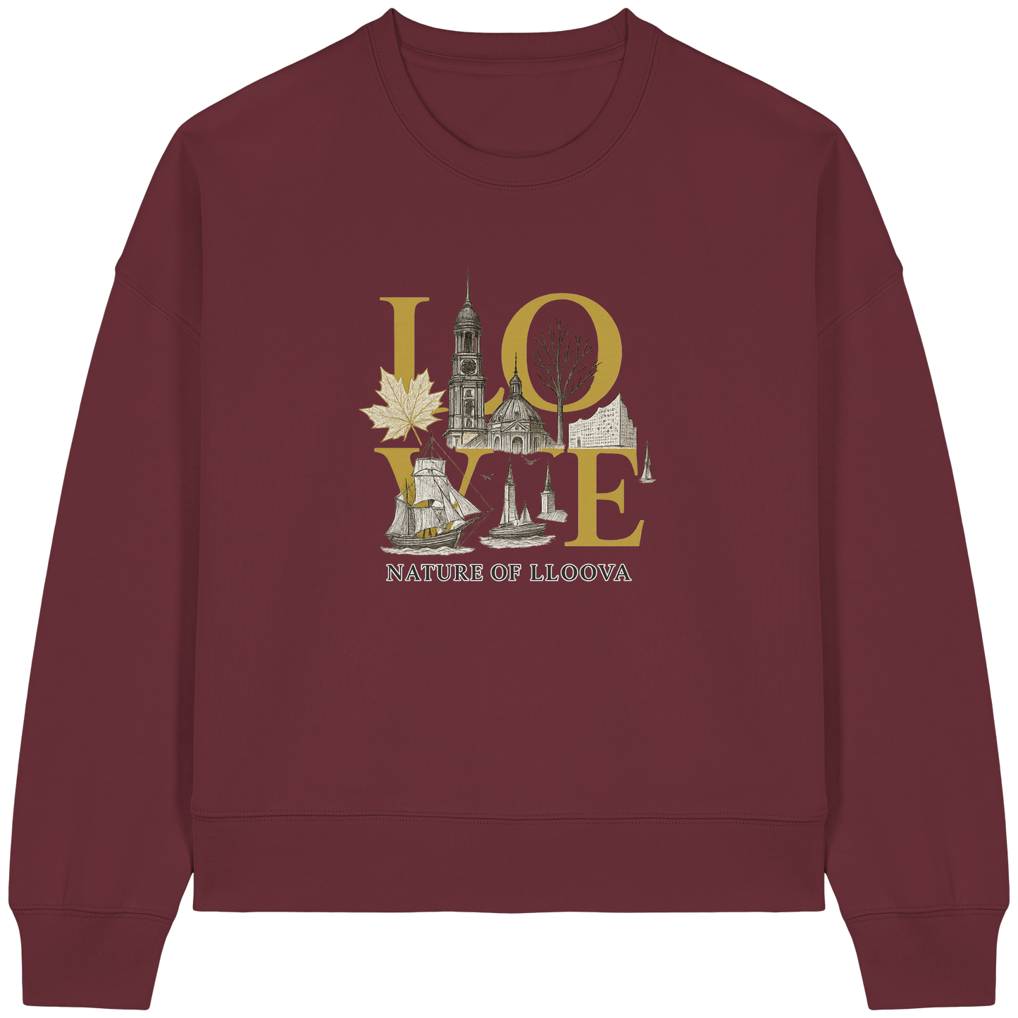 Kastiges Damen-Sweatshirt mit Hamburg-Motiv
Hafen "Michel" Damen Sweatshirt mit Hamburg LOVE-Motiv

Boxy Fit Sweatshirt aus Bio-Baumwolle in elegantem Design

Detailansicht: Handgezeichnete Wahrzeichen & goldene Akzente

Rückenansicht: LLOOVA Statement Sweatshirt

Stylisch & nachhaltig: Frauen Sweatshirt aus Hamburg

Urbaner Chic: Oversized Boxcut mit maritimer Botschaft


