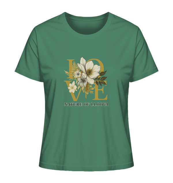 LLOOVA Elbwiese Women's Shirt with Floral Details

Organic Cotton T-Shirt Inspired by Northern German Nature

Organic T-Shirt with a LOVE Print and Golden Lines

Sustainable Fashion from Hamburg – Elbwiese Collection