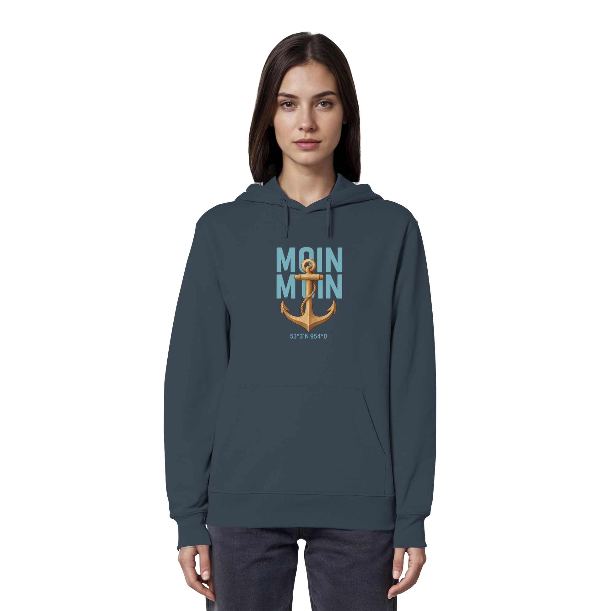 Nachhaltiger Hoodie mit Anker-Symbol vorne


