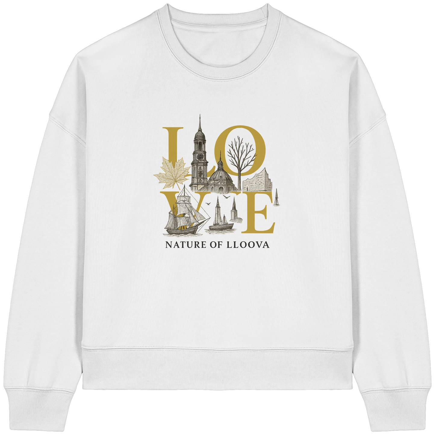 Nature of LLOOVA Boxcut Pullover

Stilvolles Hamburg Fashion Piece für den Alltag

Fair produzierter Stadtliebe-Sweater aus Deutschland

