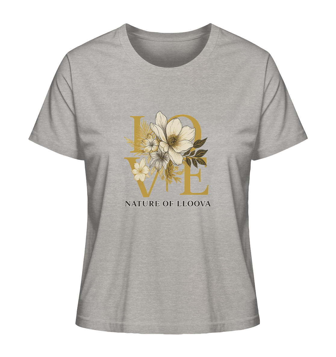 Organic Shirt mit LOVE Print und goldenen Linien

