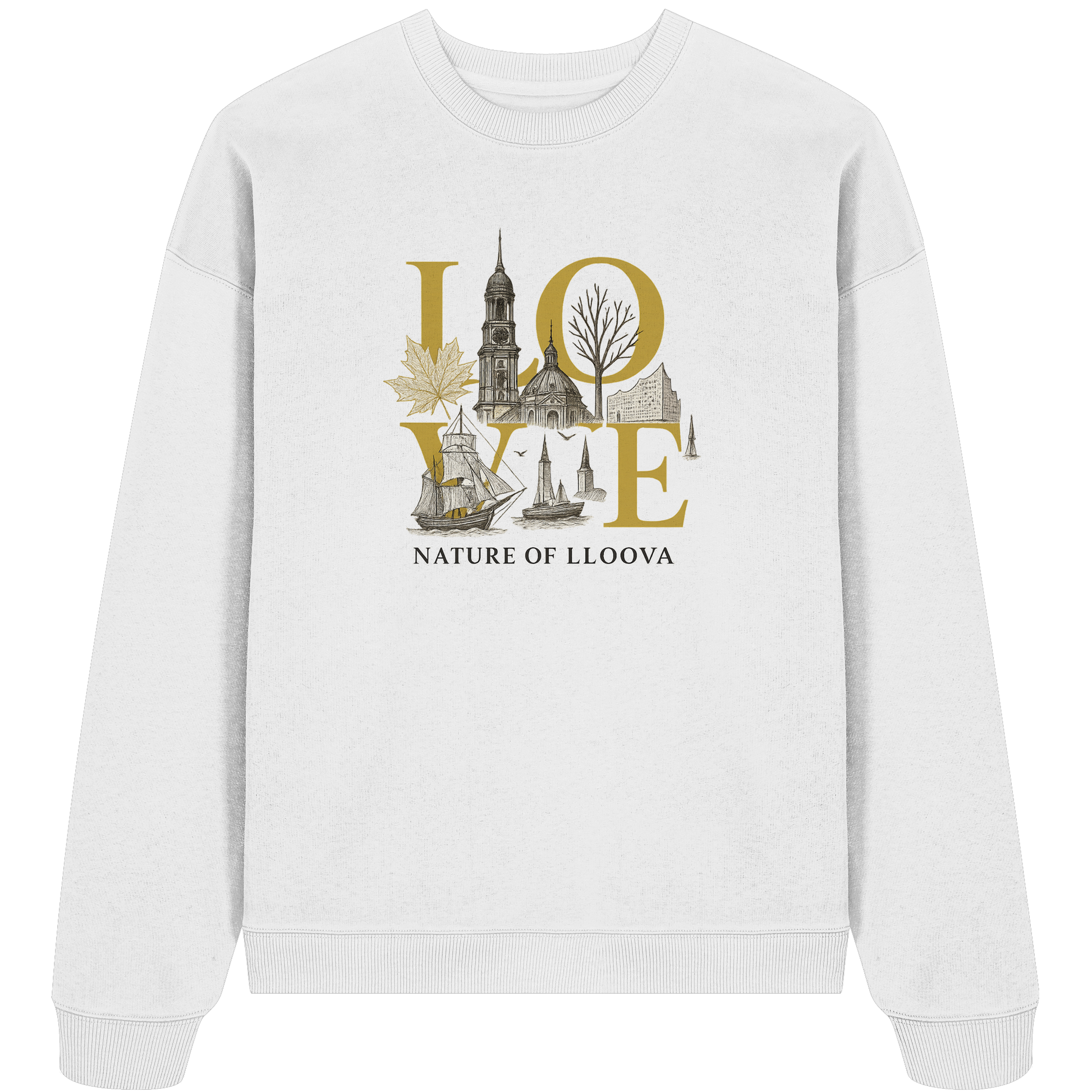 Oversized Bio-Sweatshirt mit Hamburg-Motiven

