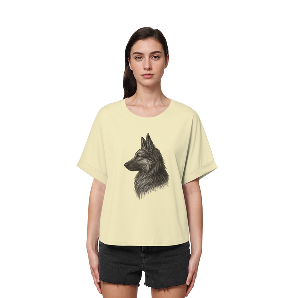 „Oversized T-Shirt für Frauen – handgezeichneter Deutscher Schäferhund im Profil“