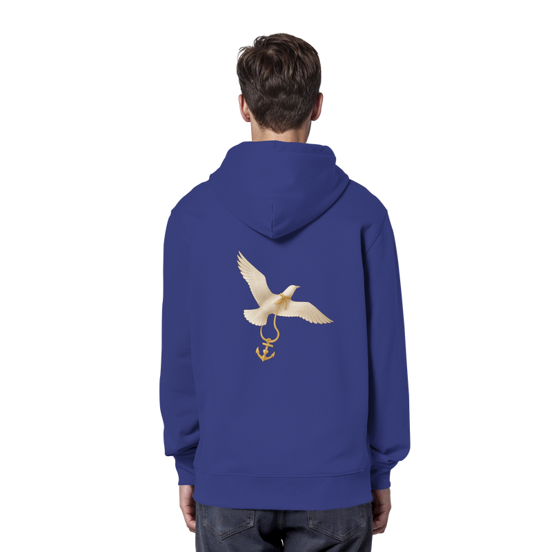 Rückenwind Damen Hoodie mit Anker vorn und Möwe hinten

