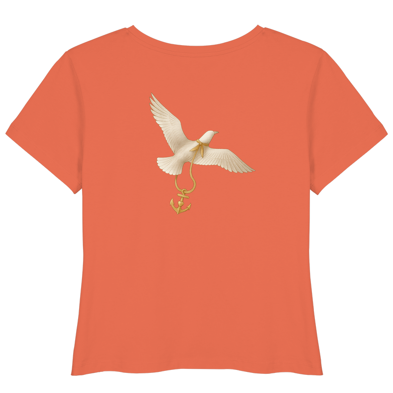 Women's T-shirt Rückenwind – MOIN MOIN on the front, freedom on the back

Maritime women's T-shirt Rückenwind with seagull and anchor motif